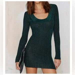 Green Nasty Gal Stripe ‘Em Down Metallic Dress, Size Medium